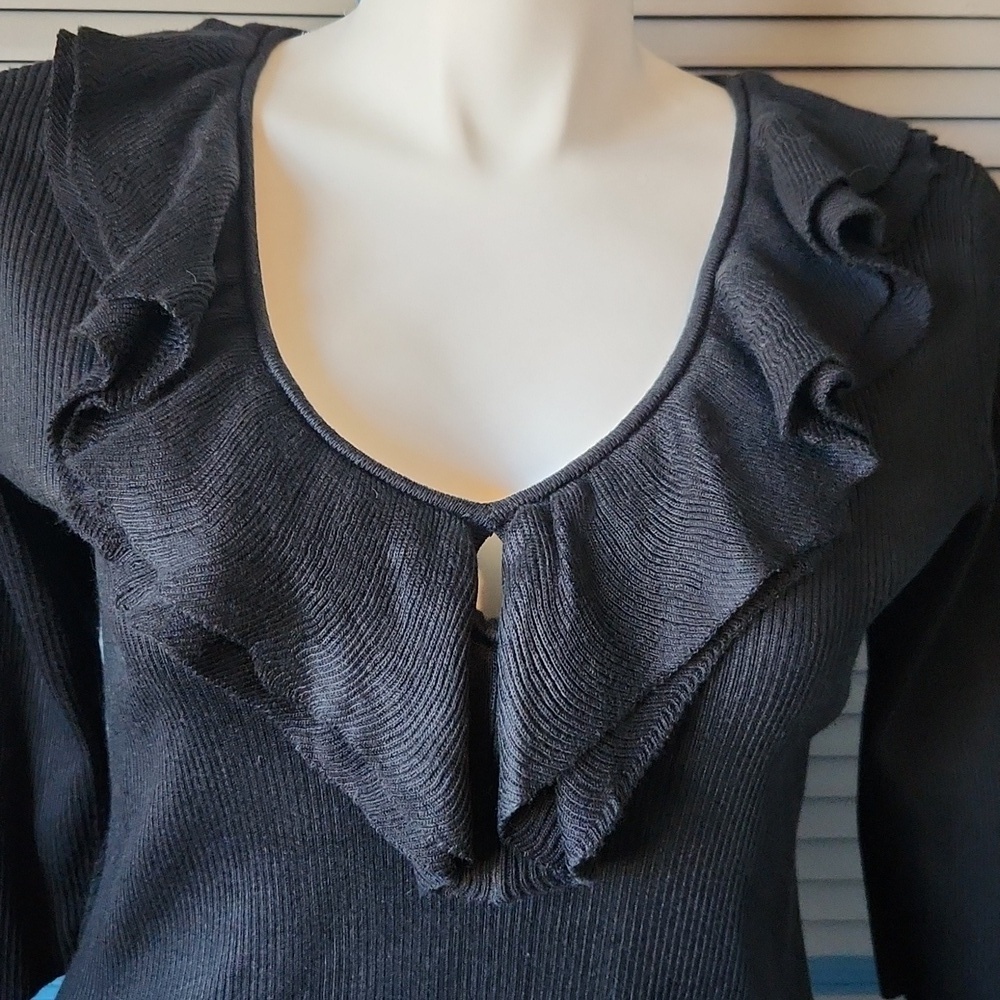 New York & Company Black Ruffled Sweater Top - Picture 3 of 12